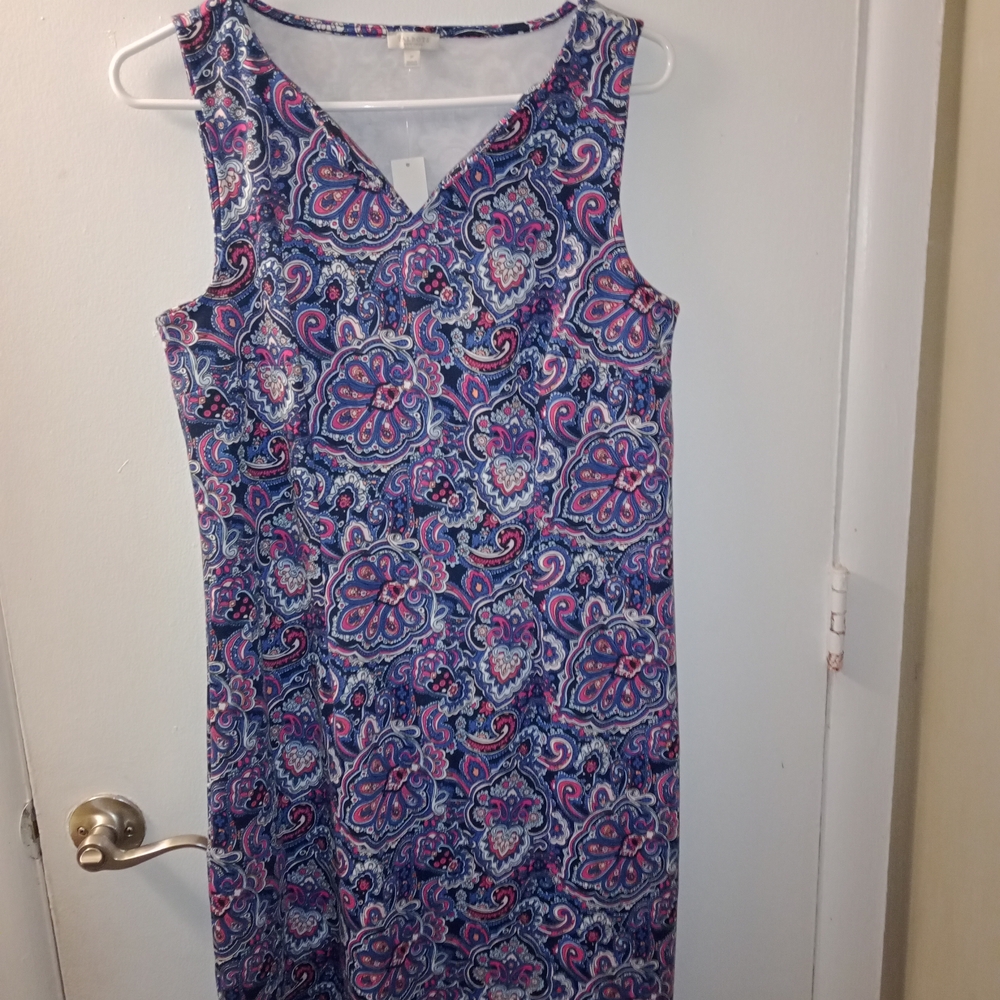 Talbots Sleeveless Paisley Midi Dress - Blue and Pink